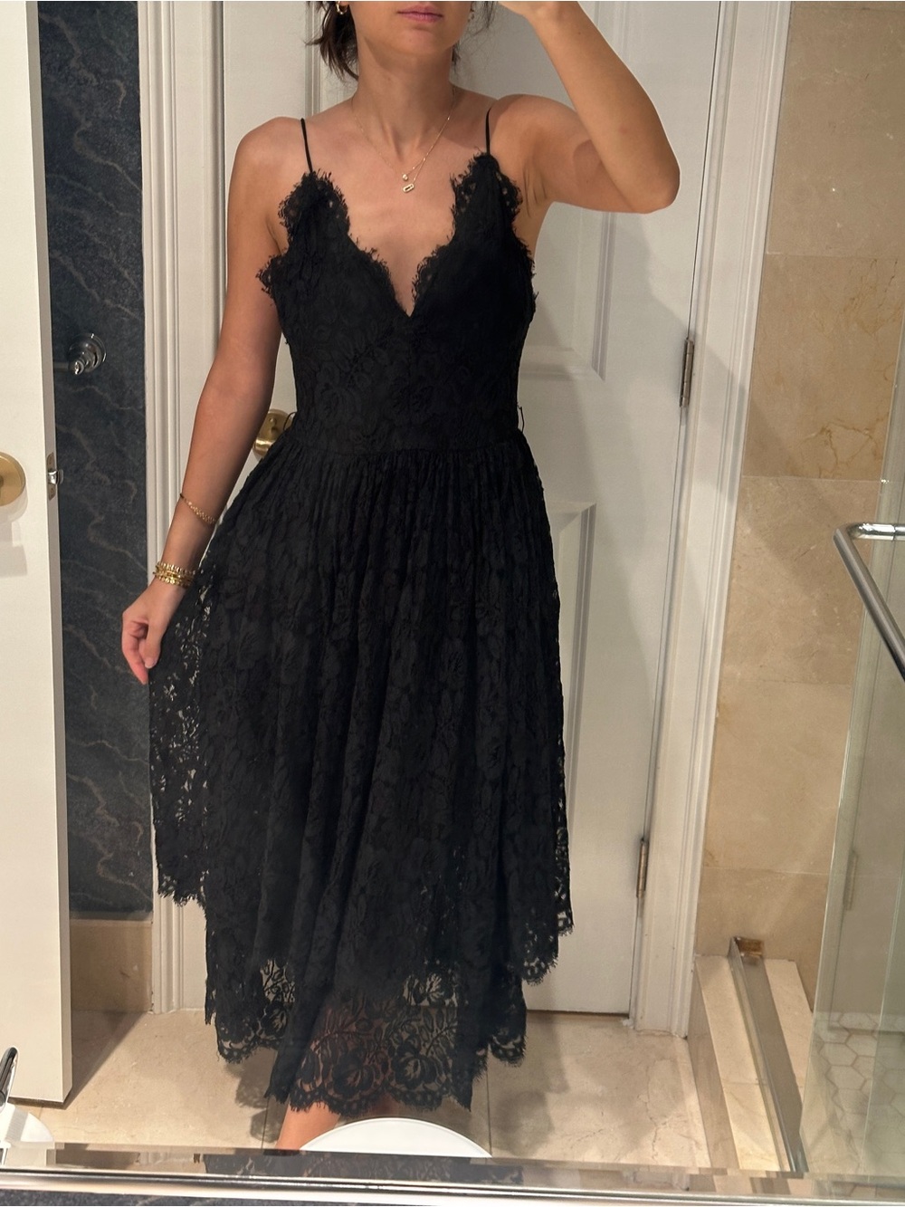 Black Lace Spaghetti-Strap Midi Dress